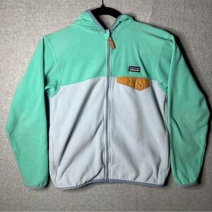 Patagonia Jacket Kids Fleece Micro D Snap-T Full Zip Hooded Steam Blue Large 12